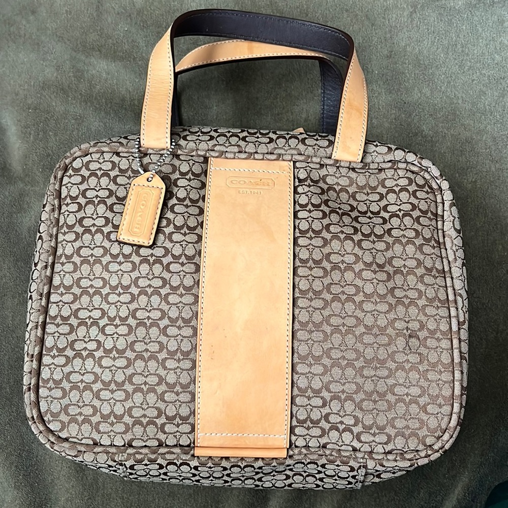 Coach Signature Jacquard Canvas Leather Handle Travel Bag